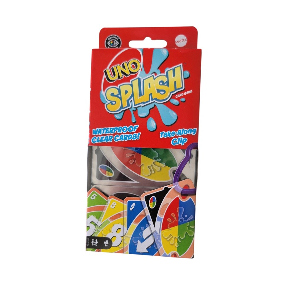 Mattel Uno Splash Card Game Kids OS Multicolor New Waterproof Clear Cards DHW42